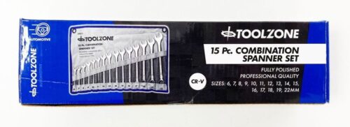 COMBINATION SPANNER SET 15PC 6-19mm 22mm CHROME VANADIUM SATIN – TOOLZONE KDPSP020