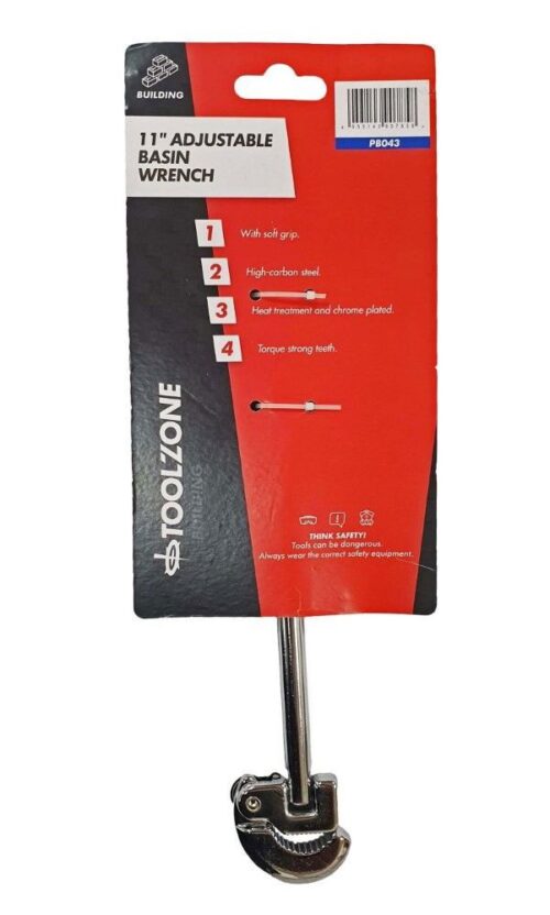 ADJUSTABLE BASIN WRENCH 11″ CHROME PLATED STEEL SWIVEL HEAD – TOOLZONE KDPPB043