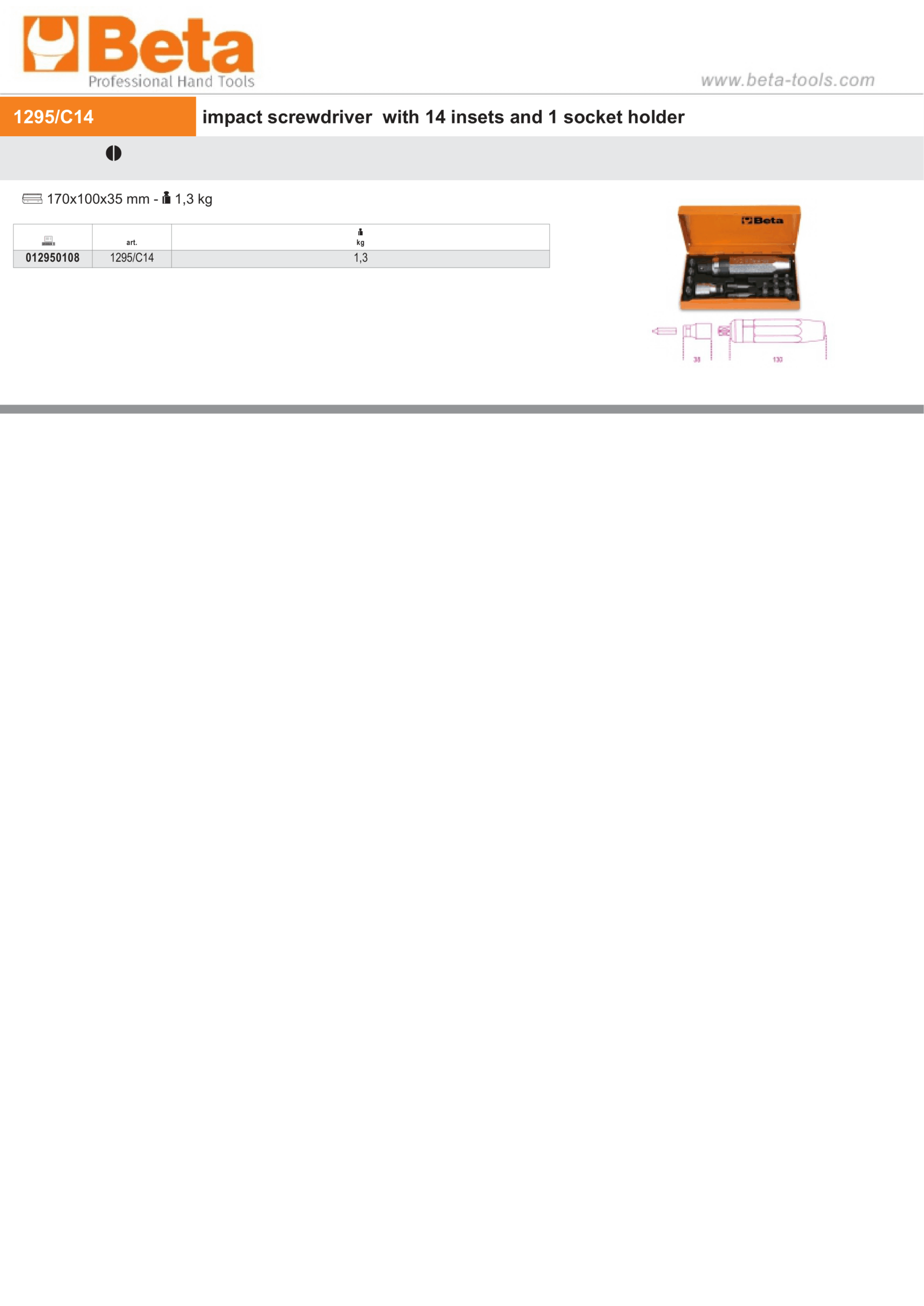 Impact Screwdriver with 14 Insets and Socket Holder - Beta Tools 1295/C14 - Image 3