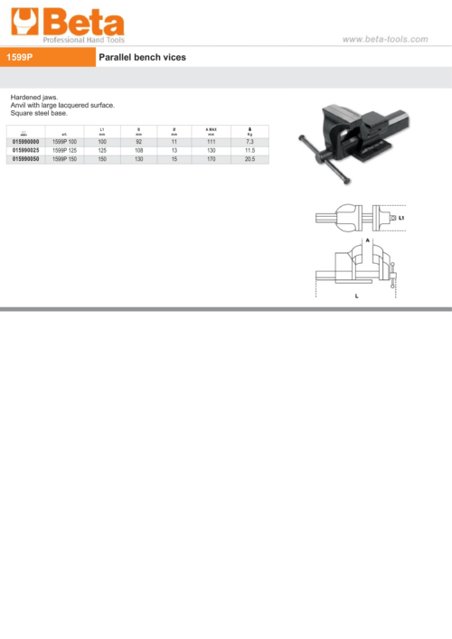 Parallel Bench Vice 150mm Jaws – Beta Tools 1599P 150