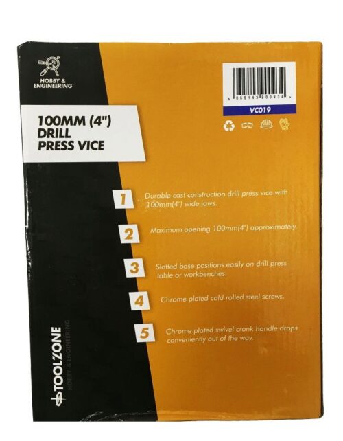 DRILL PRESS VICE 4″ 103mm JAW OPENING 100mm JAW WIDTH – TOOLZONE KDPVC019