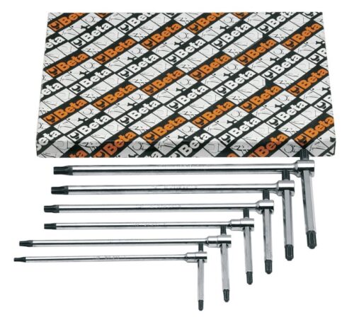 Set of 6 T-Handle Wrenches with Three Hexagon Male Ends for Torx Head Screws T8 – T30 – Beta Tools 951TX/S6