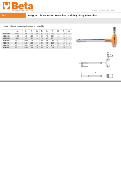 Hexagon/Bi-Hex Socket Wrench with High Torque Handle 11mm – Beta Tools 941 11