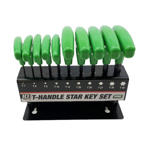 TORX STAR HEX KEYS T-HANDLE SET OF 10, T7 T8 T9 T10 T15 T20 T25 T27 T30 T40