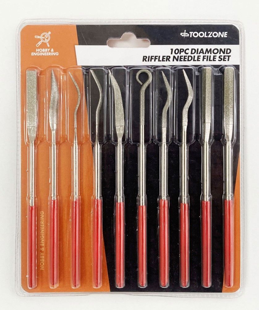 DIAMOND RIFFLER NEEDLE FILES 10PC 120 GRIT WITH PVC HANDLES - TOOLZONE KDPWW205 - Image 2