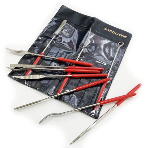 DIAMOND RIFFLER NEEDLE FILES 10PC 120 GRIT WITH PVC HANDLES – TOOLZONE KDPWW205