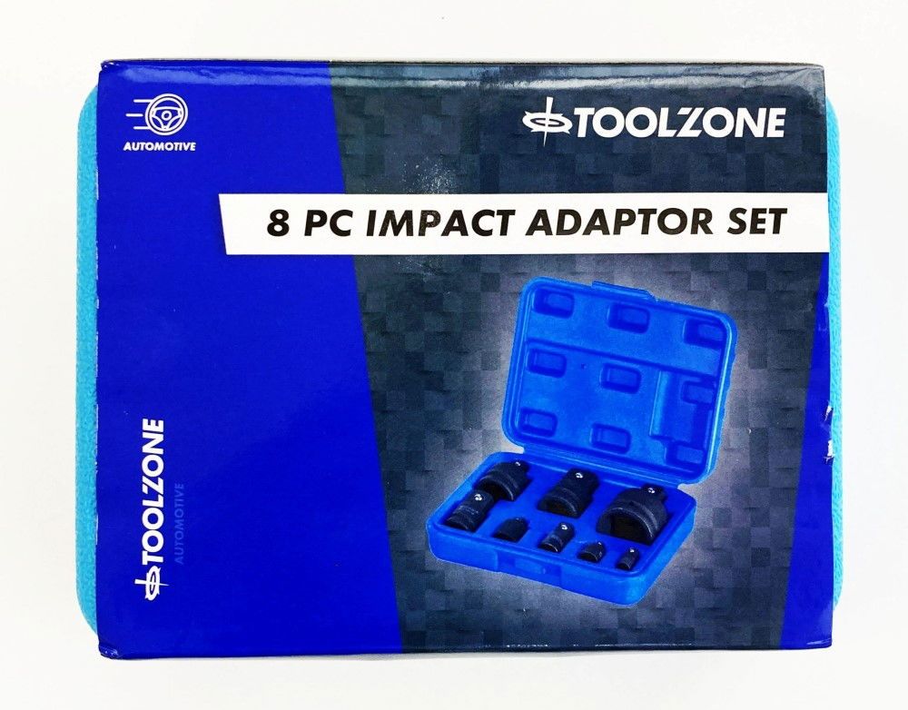 IMPACT ADAPTOR SET 8 PIECES 1/4" TO 1" DRIVE IN BLOW MOLD CASE - TOOLZONE KDPSS243