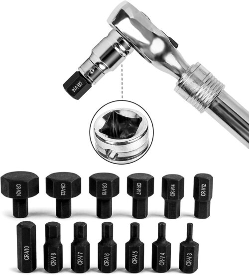 14-PIECE LOW PROFILE IMPACT SOCKET SET 1/2-INCH DRIVE ALLEN HEX WRENCH BITS