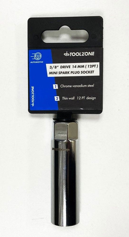 SPARK PLUG SOCKET 3/8" DRIVE 14mm THIN WALL 12 POINT CRV - TOOLZONE KDPSS237 - Image 2