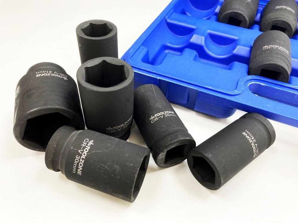 IMPACT SOCKET SET DEEP 3/4" DRIVE 12 PIECES 24mm-41mm CRV 80mm BLACK FINISH - TOOLZONE KDPSS235 - Image 2