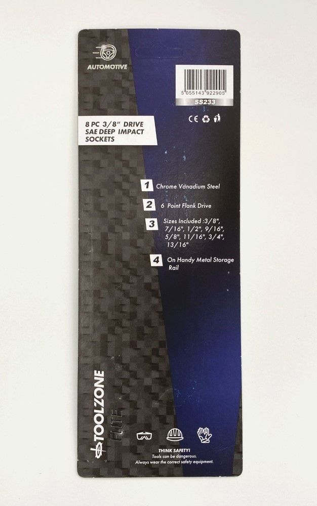 IMPACT SOCKET SET DEEP 3/8" DRIVE AF 8 PIECES 3/8"-13/16" CRV BLACK FINISH - TOOLZONE KDPSS233 - Image 2