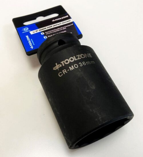 IMPACT SOCKET DEEP 1/2″ DRIVE 36mm 12 POINT CR-MO 80mm BLACK PHOSPHATE – TOOLZONE KDPSS234