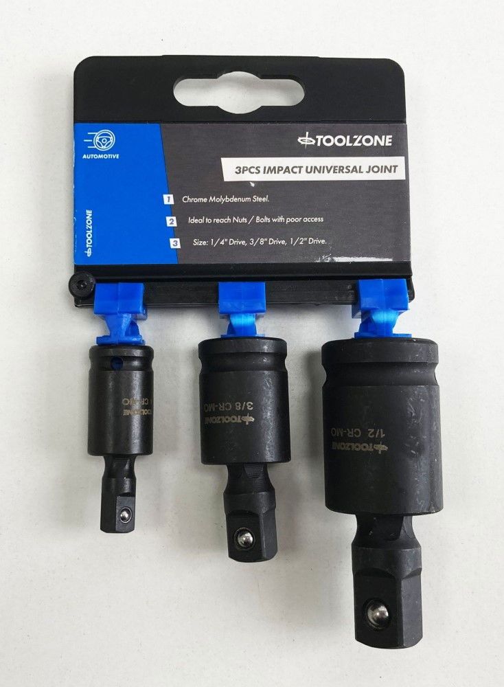 UNIVERSAL JOINT SET IMPACT 3 PIECES 1/4", 3/8", 1/2" CR-MO BLACK FINISH - TOOLZONE KDPSS227 - Image 2