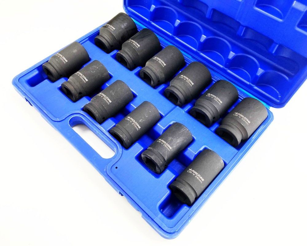 IMPACT SOCKET SET DEEP 3/4" DRIVE 12 PIECES 24mm-41mm CRV 80mm BLACK FINISH - TOOLZONE KDPSS235 - Image 5
