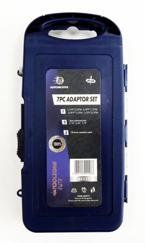 ADAPTOR AND UNIVERSAL JOINT SET 7 PIECES CRV 1/4″, 3/8″, 1/2″ – TOOLZONE KDPSS221