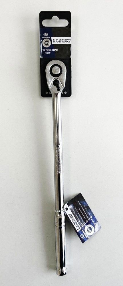 RATCHET HANDLE EXTRA LONG 3/8" DRIVE 280mm POLISHED CRV - TOOLZONE KDPSS199 - Image 2