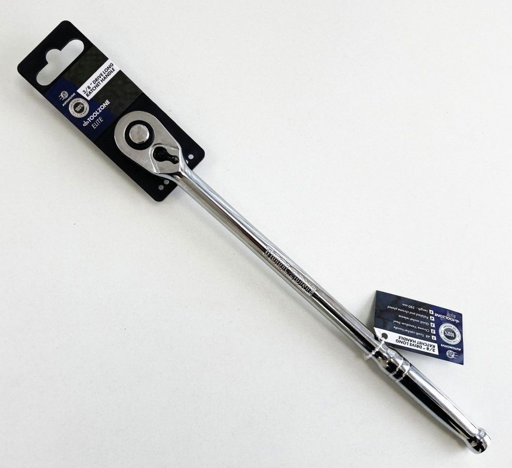 RATCHET HANDLE EXTRA LONG 3/8" DRIVE 280mm POLISHED CRV - TOOLZONE KDPSS199 - Image 3