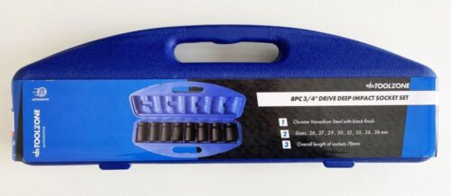 IMPACT SOCKET SET 3/4″ DRIVE DEEP 8 PIECES 26-38mm – TOOLZONE KDPSS130
