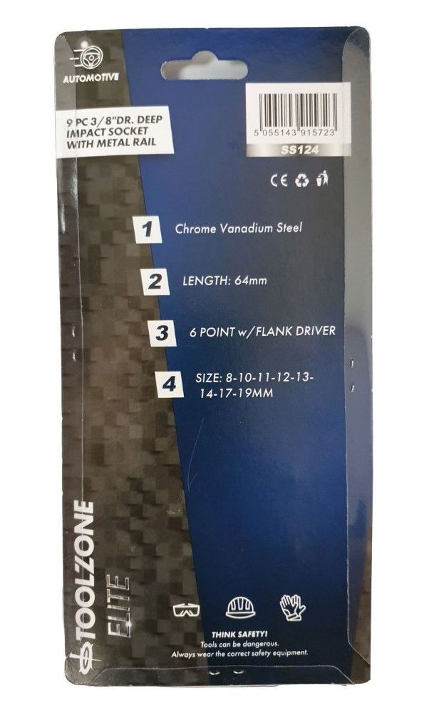 IMPACT SOCKET SET 3/8" DRIVE DEEP 8 PIECES 8-19mm - TOOLZONE KDPSS124 - Image 2