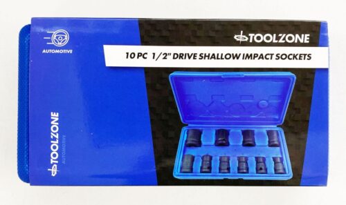 IMPACT SOCKET SET 1/2″ DRIVE SHALLOW 10 PIECES 10-24mm – TOOLZONE KDPSS125
