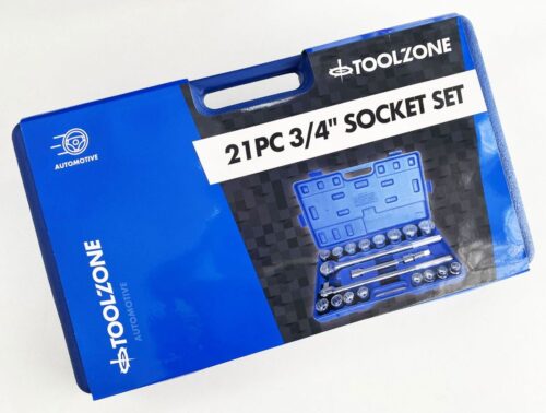 SOCKET SET 3/4″ DRIVE 21 PIECES 19-50mm IN BLOW MOLD CASE – TOOLZONE KDPSS116