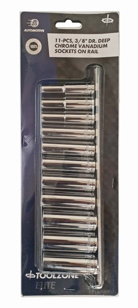 SOCKET SET 3/8″ DRIVE DEEP CRV 11 PIECES 8-19mm SINGLE HEX – TOOLZONE KDPSS097