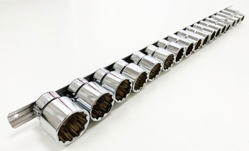 SOCKET SET 1/2" DRIVE SHALLOW CRV 17 PIECES 10-24mm 27mm 30mm BI HEX - TOOLZONE KDPSS095 - Image 2