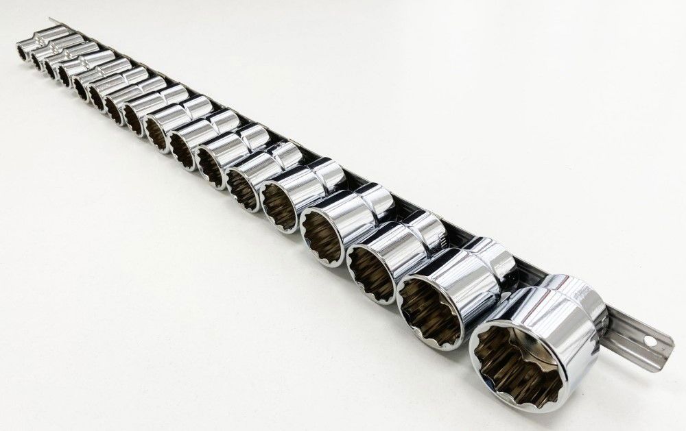 SOCKET SET 1/2" DRIVE SHALLOW CRV 17 PIECES 10-24mm 27mm 30mm BI HEX - TOOLZONE KDPSS095