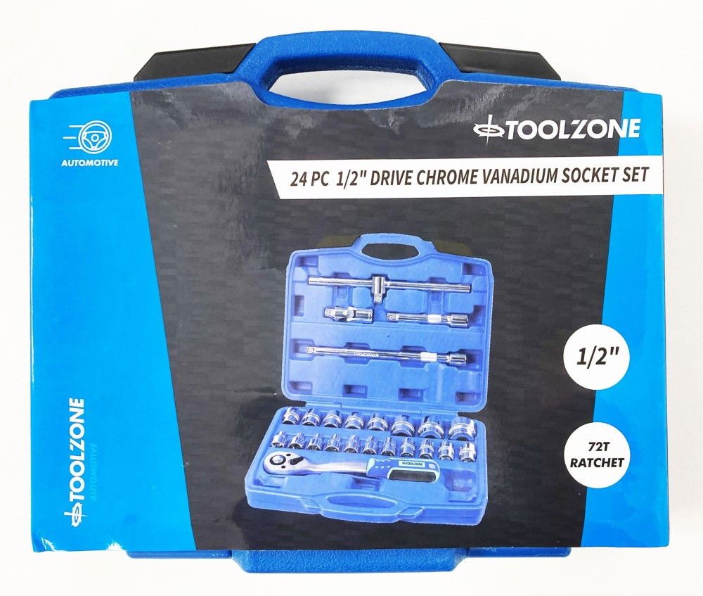 SOCKET SET 1/2" DRIVE PRO CRV 24 PIECES 10-24mm 27mm 30mm 32mm - TOOLZONE KDPSS108 - Image 8