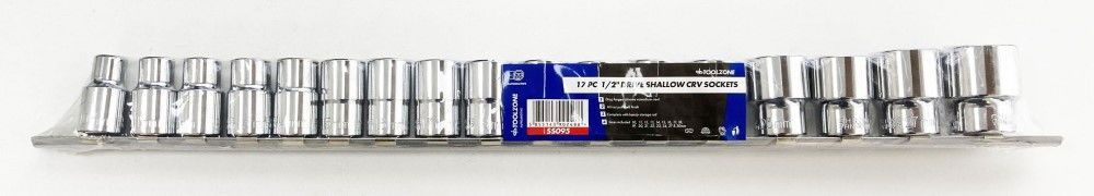 SOCKET SET 1/2" DRIVE SHALLOW CRV 17 PIECES 10-24mm 27mm 30mm BI HEX - TOOLZONE KDPSS095 - Image 3