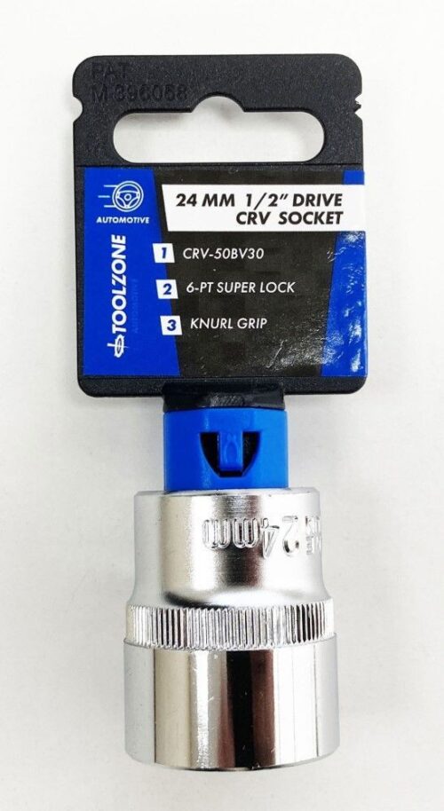 SOCKET 1/2″ DRIVE 24mm CRV SATIN SINGLE HEX – TOOLZONE KDPSS083