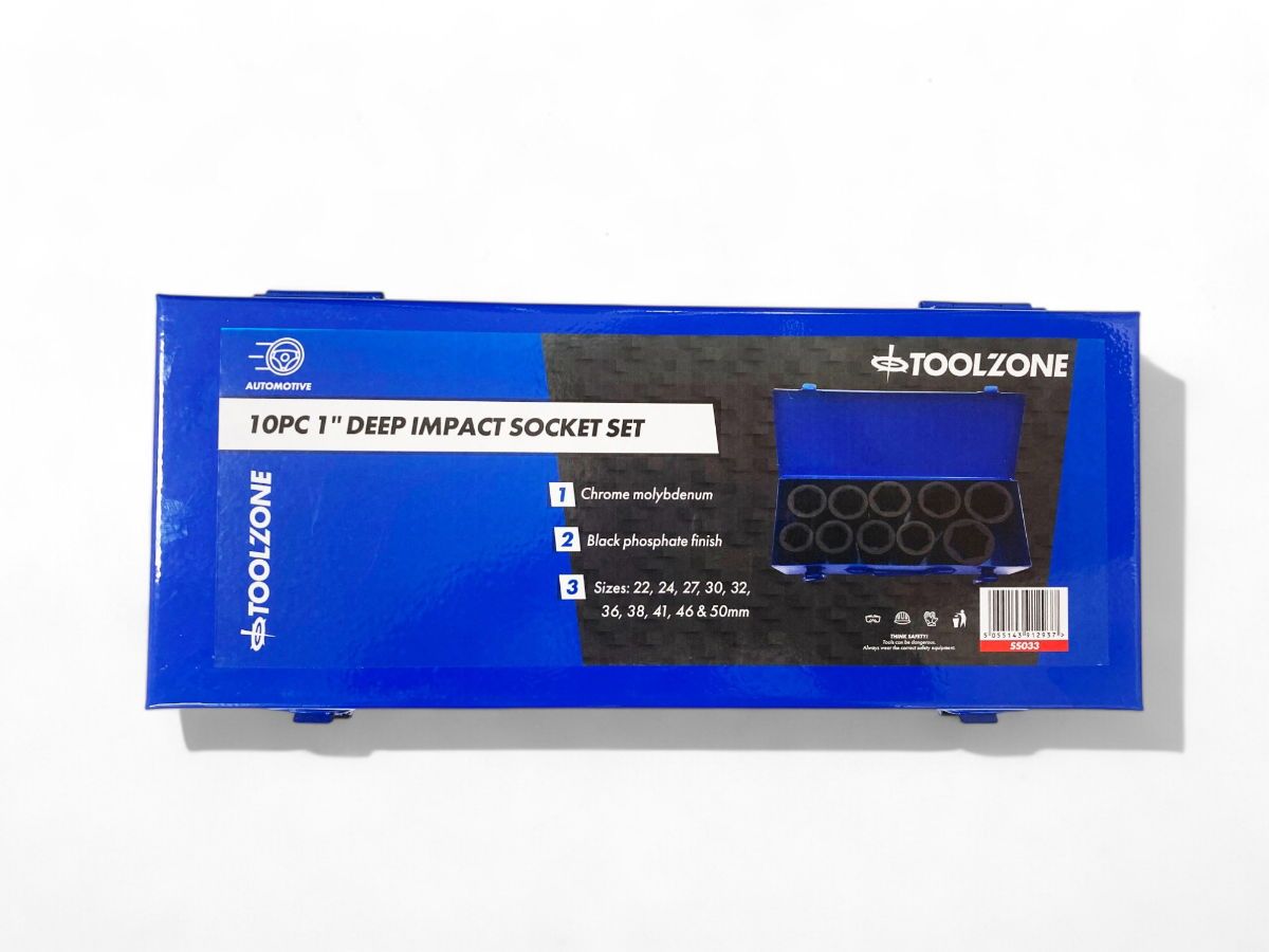 IMPACT SOCKET SET 1" DRIVE DEEP 10pc 22-50mm CHROME MOLYBDENUM - TOOLZONE KDPSS033 - Image 2