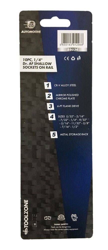 SOCKET SET 1/4″ DRIVE SHALLOW AF 10pc 5/32-1/2″ CRV POLISHED – TOOLZONE KDPSS034