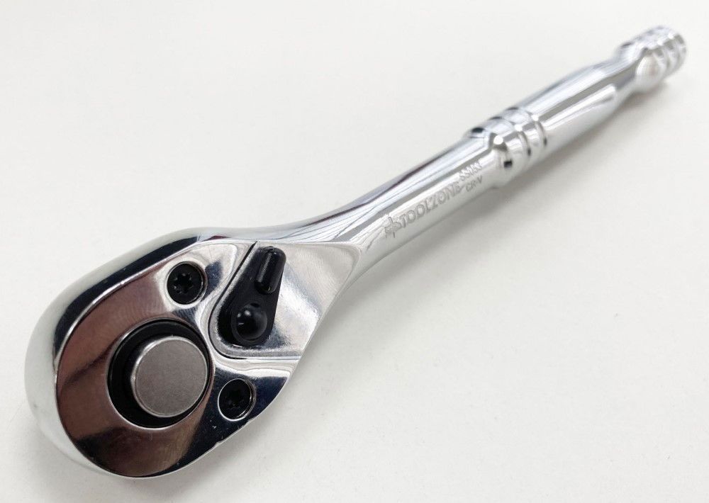 RATCHET HANDLE 3/8" DRIVE PROFESSIONAL POLISHED 200mm CRV QUICK RELEASE - TOOLZONE KDPSS053 - Image 3