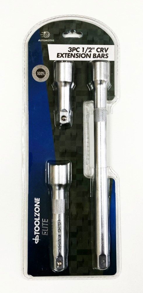 EXTENSION BAR SET 1/2″ DRIVE 3pc 3″ 5″ 10″ CRV SATIN FINISH – TOOLZONE KDPSS027