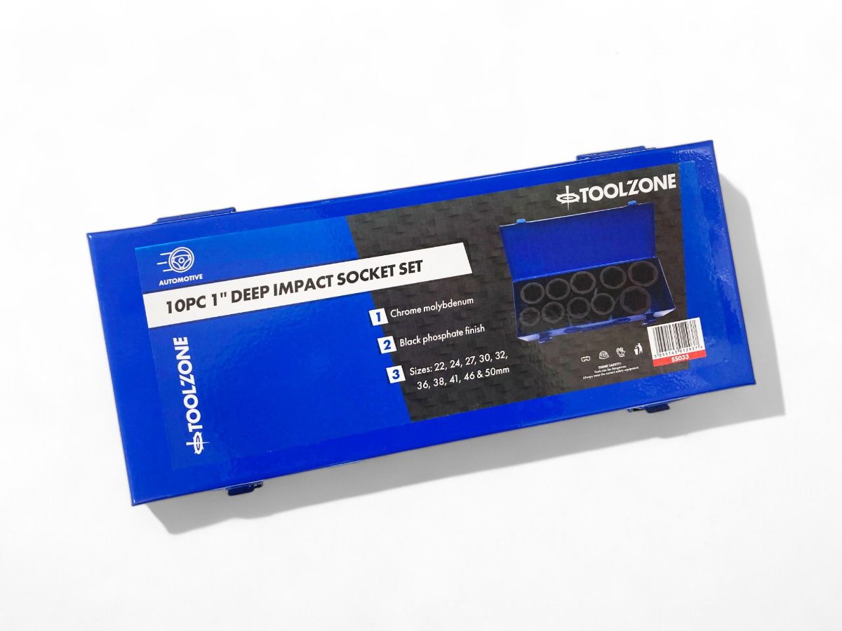 IMPACT SOCKET SET 1" DRIVE DEEP 10pc 22-50mm CHROME MOLYBDENUM - TOOLZONE KDPSS033 - Image 3