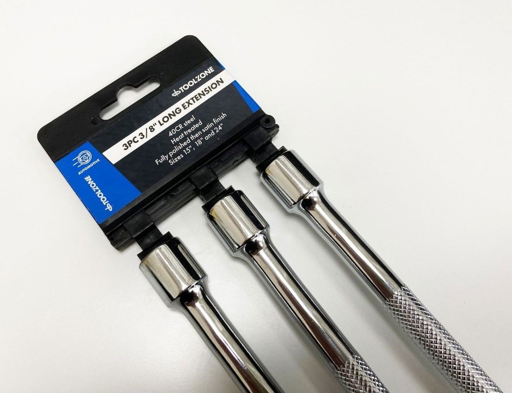 EXTENSION BAR SET 3/8" DRIVE 3pc 375mm 450mm 600mm 40CR STEEL - TOOLZONE KDPSS022 - Image 2