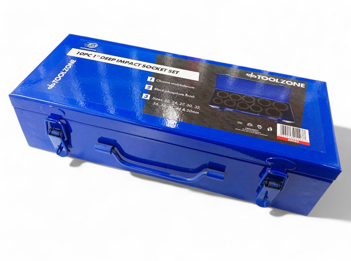 IMPACT SOCKET SET 1" DRIVE DEEP 10pc 22-50mm CHROME MOLYBDENUM - TOOLZONE KDPSS033 - Image 4