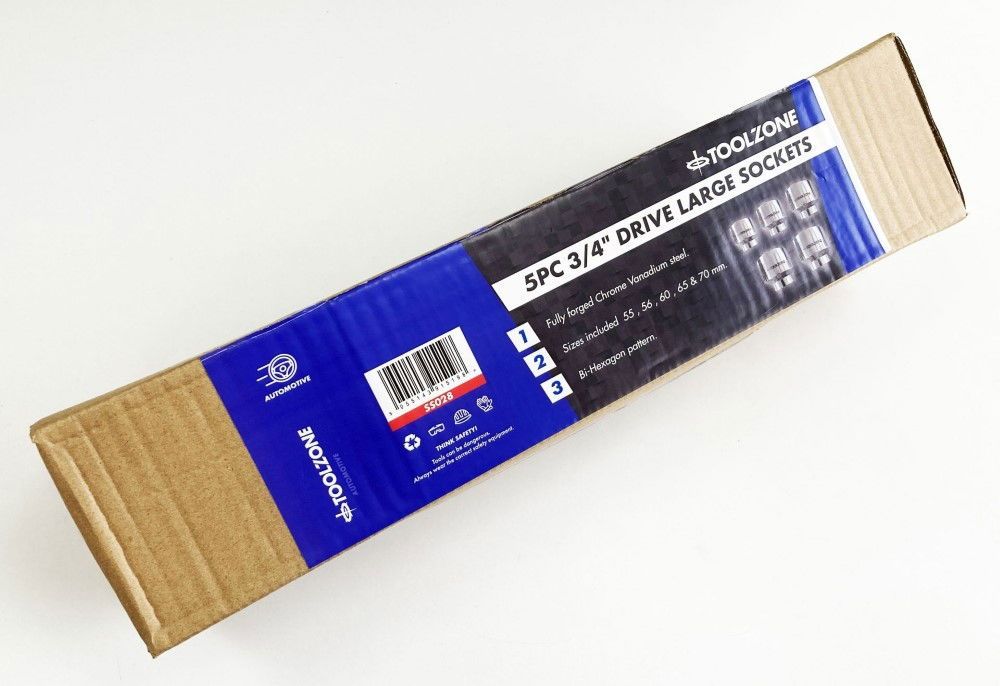 SOCKET SET 3/4" DRIVE 5pc 55mm 56mm 60mm 65mm 70mm CRV SINGLE HEX - TOOLZONE KDPSS028 - Image 5