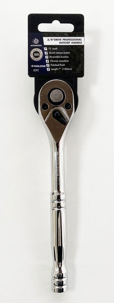 RATCHET HANDLE 3/8" DRIVE PROFESSIONAL POLISHED 200mm CRV QUICK RELEASE - TOOLZONE KDPSS053 - Image 7