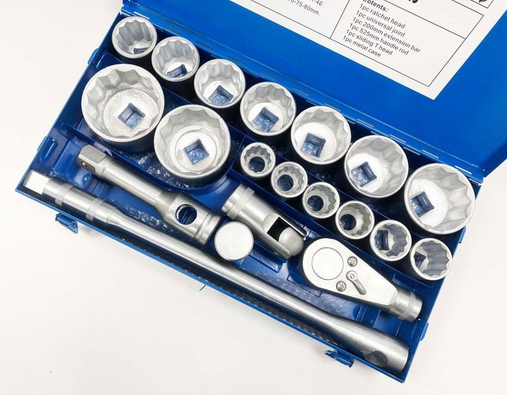 SOCKET SET 1" DRIVE 21pc 30-80mm WITH ACCESSORIES IN METAL CASE - TOOLZONE KDPSS020 - Image 2
