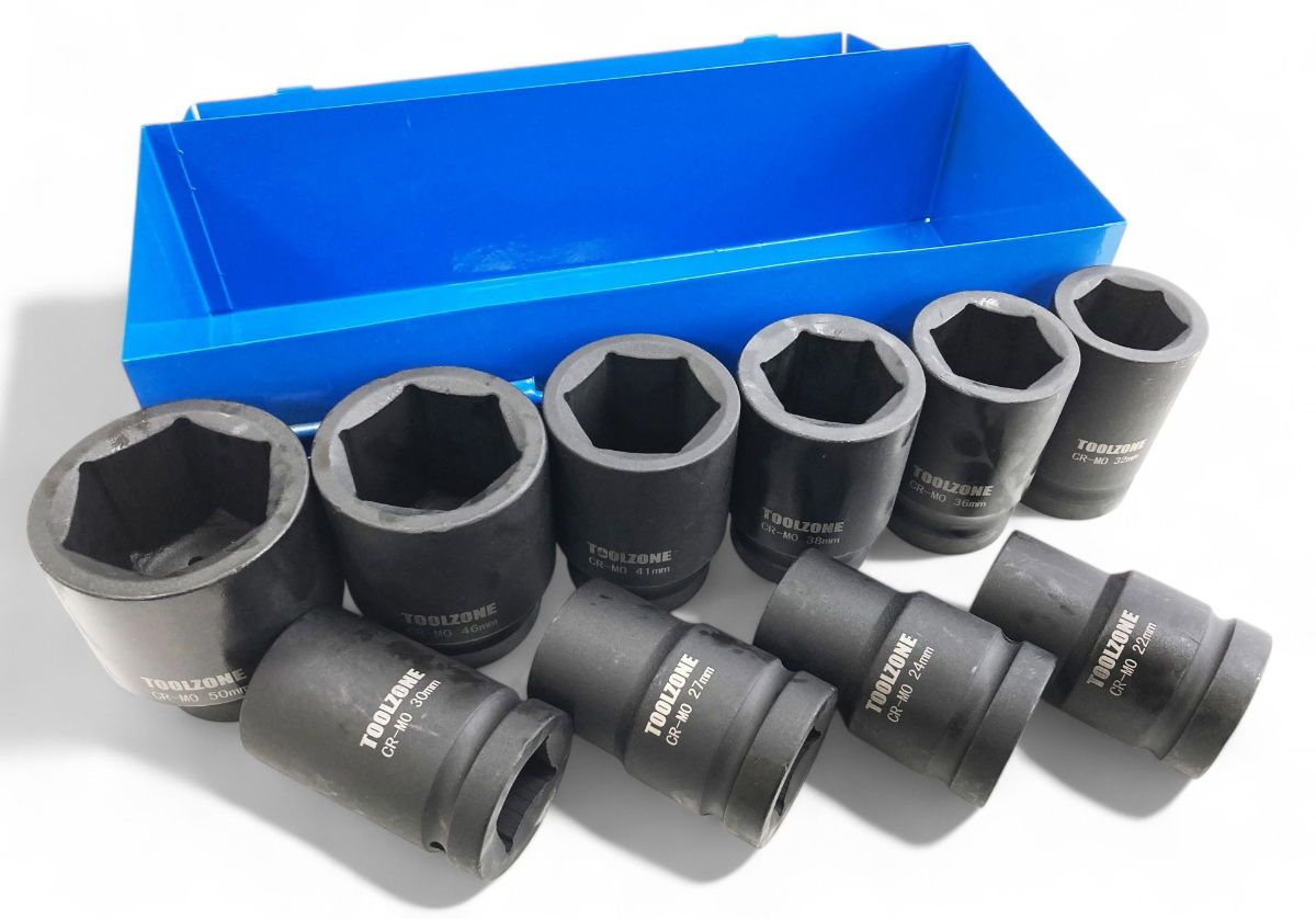 IMPACT SOCKET SET 1" DRIVE DEEP 10pc 22-50mm CHROME MOLYBDENUM - TOOLZONE KDPSS033 - Image 6