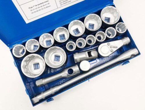 SOCKET SET 1″ DRIVE 21pc 30-80mm WITH ACCESSORIES IN METAL CASE – TOOLZONE KDPSS020