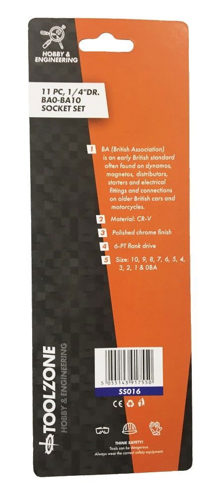 SOCKET SET 1/4" DRIVE 11pc BA0-BA10 6PT CRV POLISHED CHROME - TOOLZONE KDPSS016 - Image 2