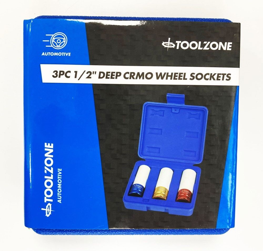 SOCKET SET 1/2" DRIVE 3pc 17-19-21mm CHROME MOLYBDENUM PROTECTIVE SLEEVE - TOOLZONE KDPSS014 - Image 2
