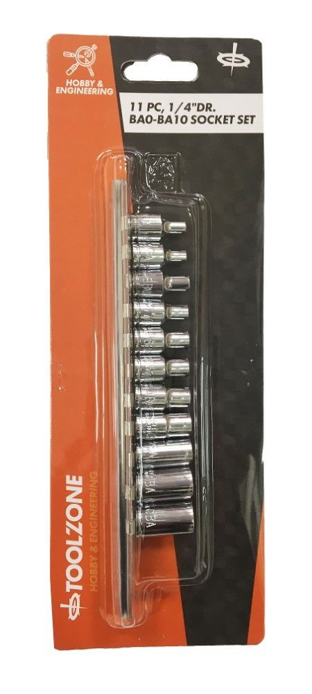 SOCKET SET 1/4″ DRIVE 11pc BA0-BA10 6PT CRV POLISHED CHROME – TOOLZONE KDPSS016