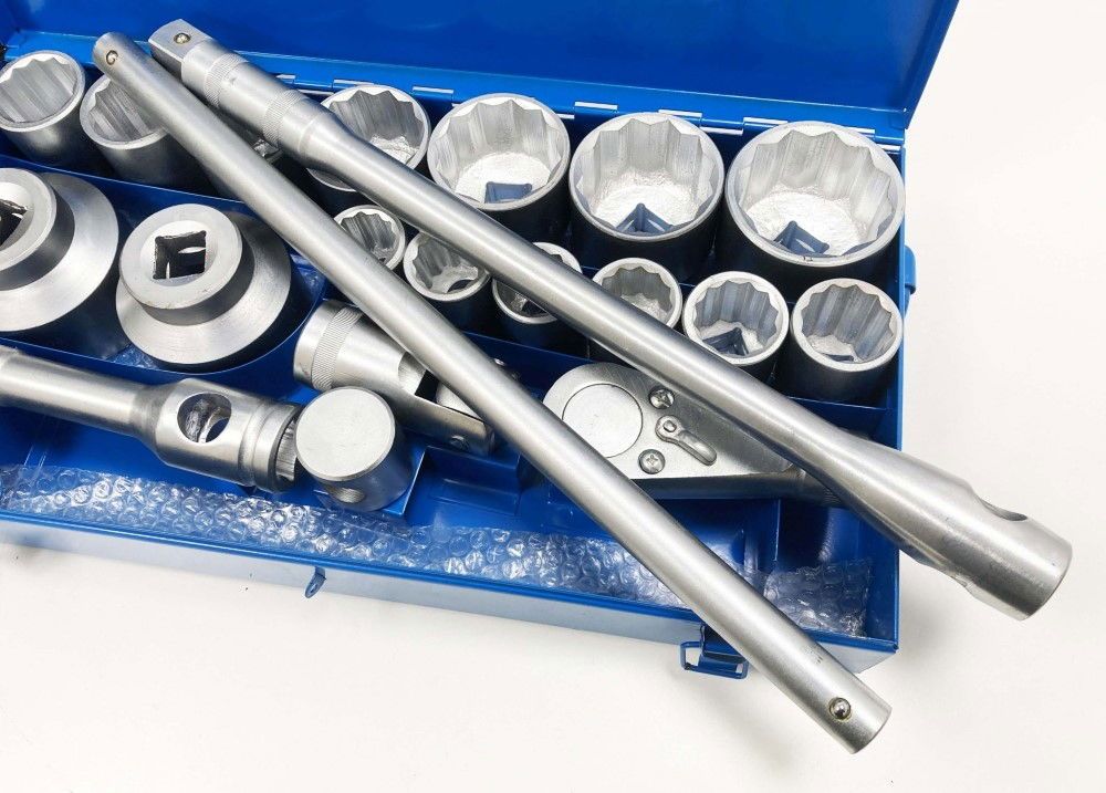 SOCKET SET 1" DRIVE 21pc 30-80mm WITH ACCESSORIES IN METAL CASE - TOOLZONE KDPSS020 - Image 3