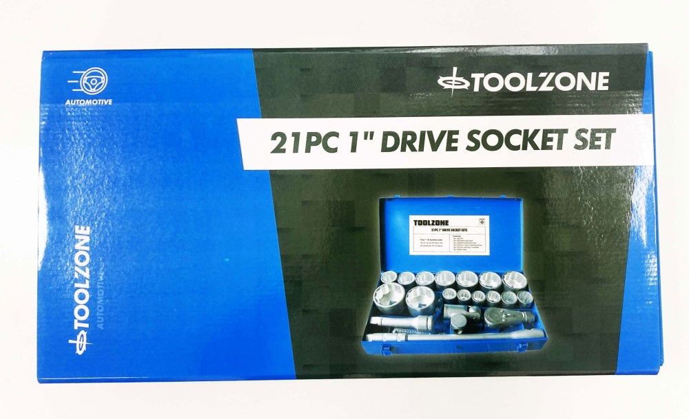 SOCKET SET 1" DRIVE 21pc 30-80mm WITH ACCESSORIES IN METAL CASE - TOOLZONE KDPSS020 - Image 4