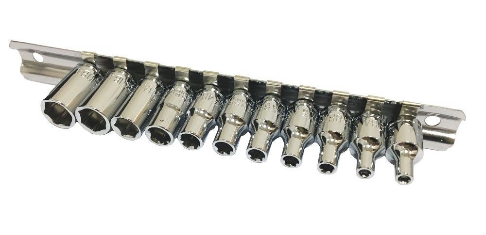 SOCKET SET 1/4" DRIVE 11pc BA0-BA10 6PT CRV POLISHED CHROME - TOOLZONE KDPSS016 - Image 3