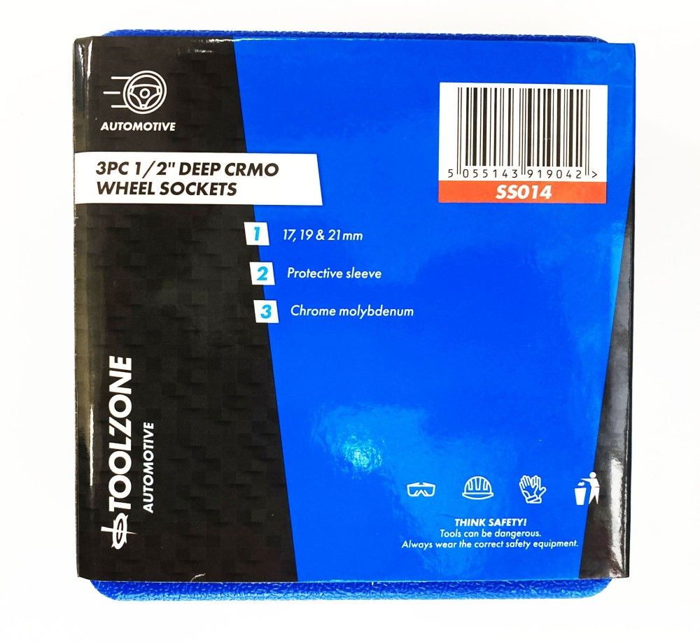 SOCKET SET 1/2" DRIVE 3pc 17-19-21mm CHROME MOLYBDENUM PROTECTIVE SLEEVE - TOOLZONE KDPSS014 - Image 5
